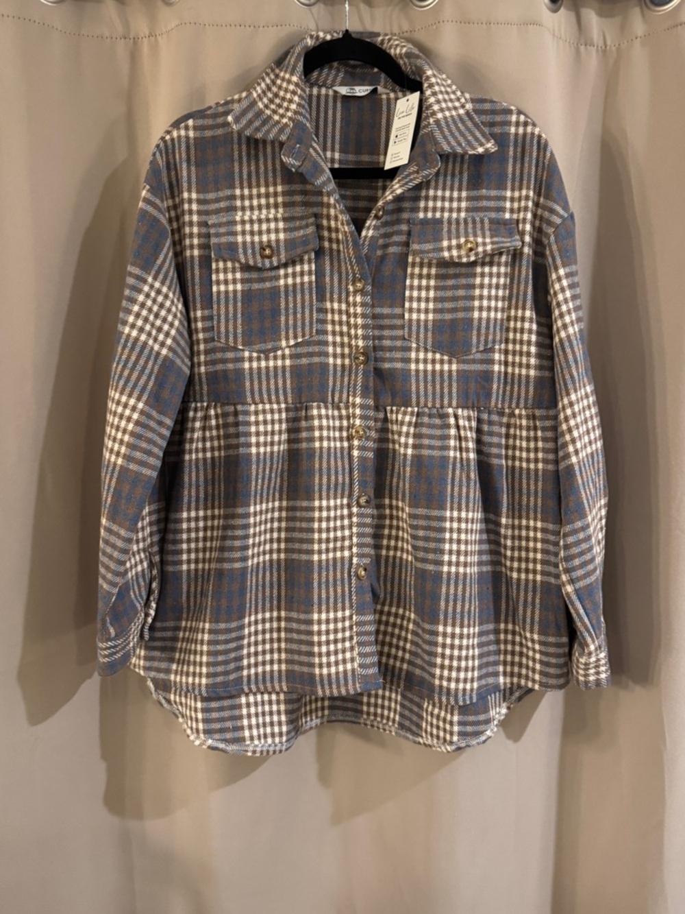 Cupshe NWT Brown and Blue Plaid Knit Top